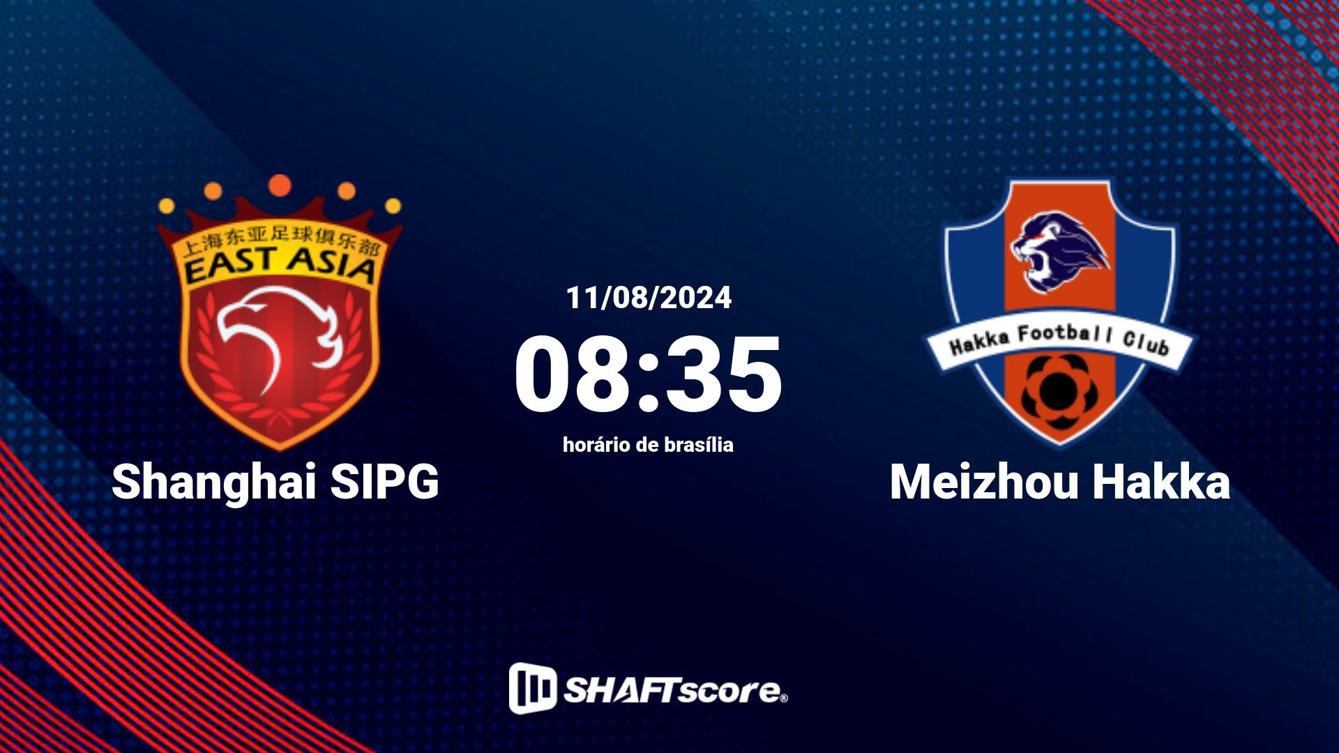 Estatísticas do jogo Shanghai SIPG vs Meizhou Hakka 11.08 08:35