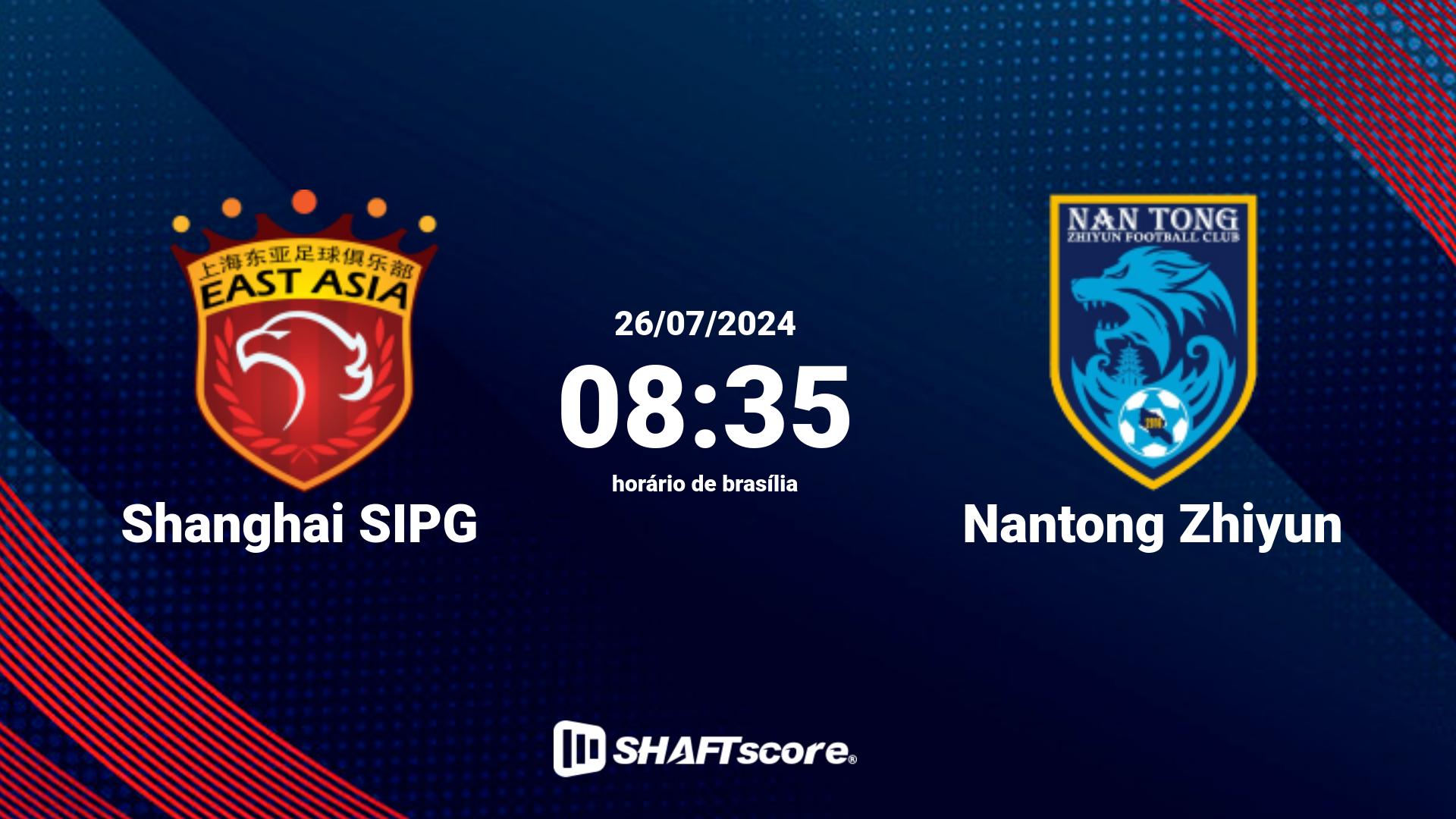 Estatísticas do jogo Shanghai SIPG vs Nantong Zhiyun 26.07 08:35