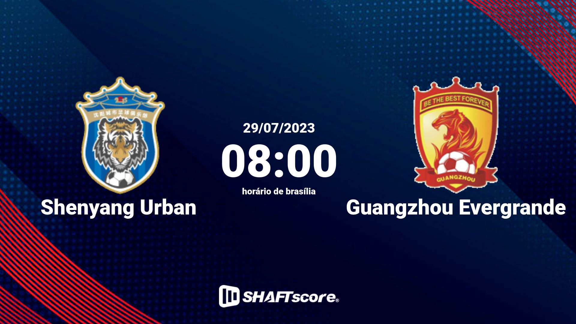 Estatísticas do jogo Shenyang Urban vs Guangzhou Evergrande 29.07 08:00