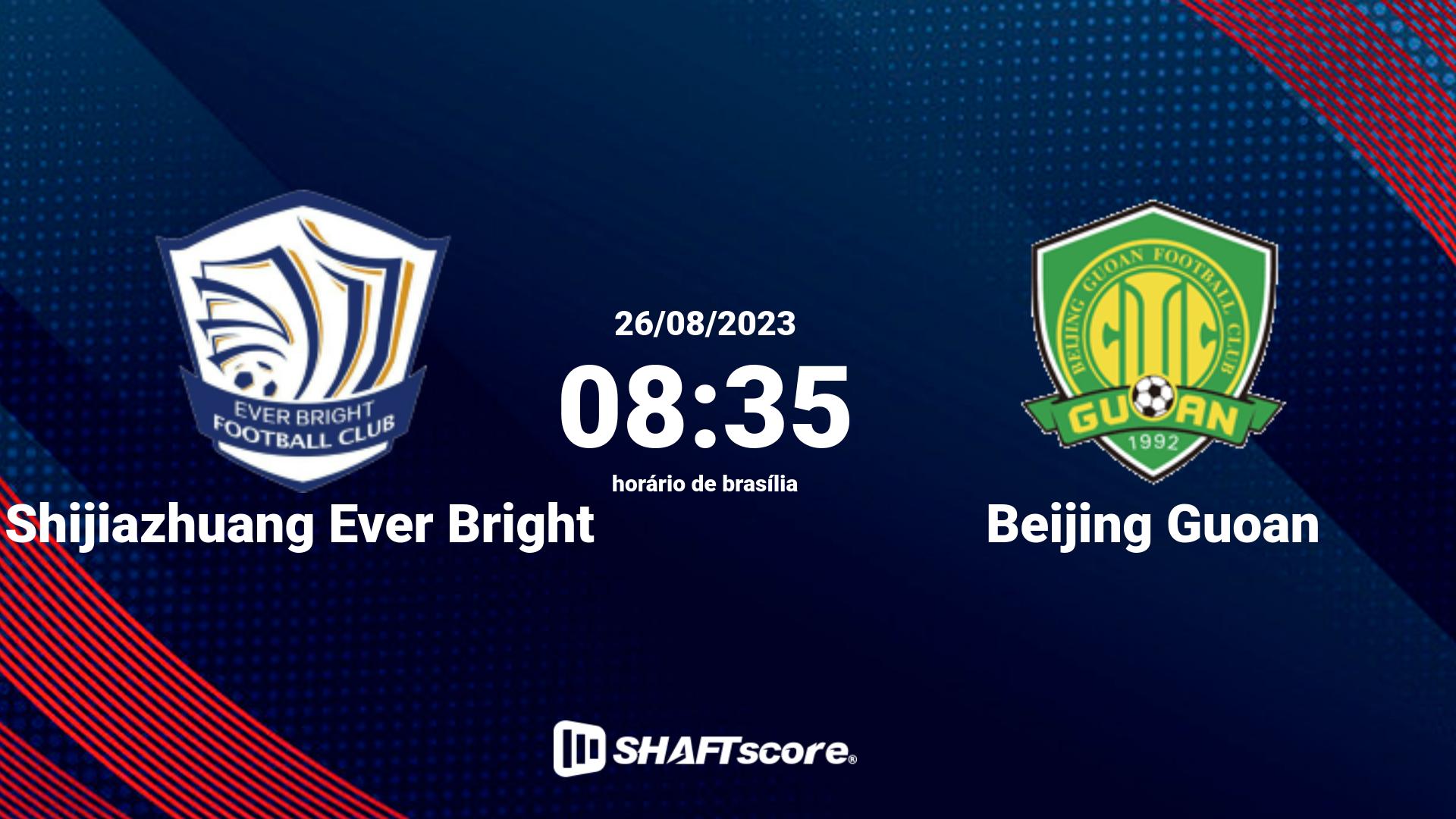 Estatísticas do jogo Shijiazhuang Ever Bright vs Beijing Guoan 26.08 08:35