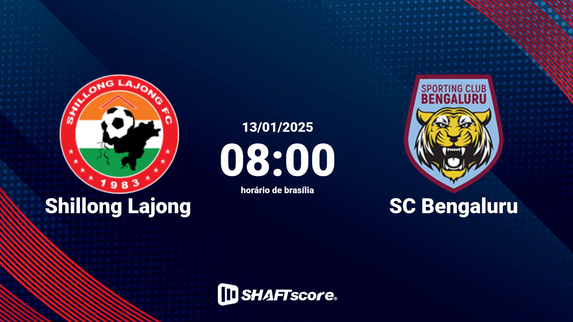 Estatísticas do jogo Shillong Lajong vs SC Bengaluru 13.01 08:00