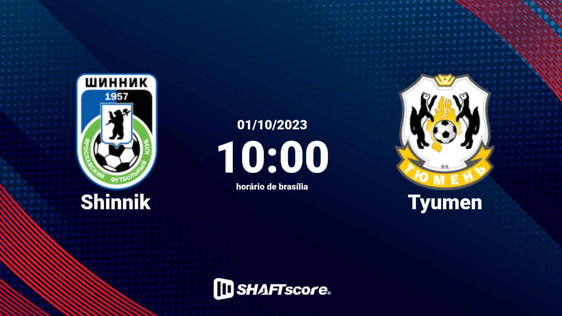 Estatísticas do jogo Shinnik vs Tyumen 01.10 10:00