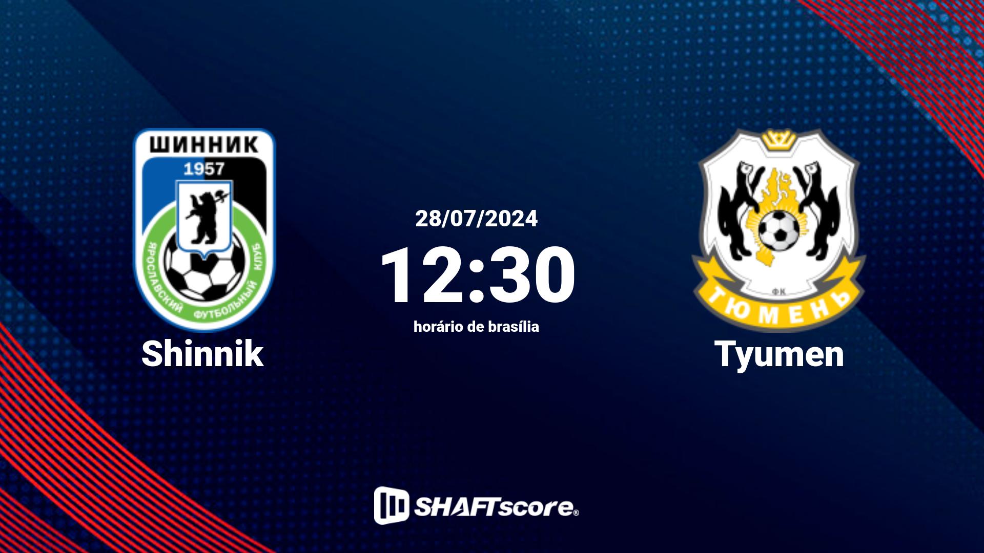 Estatísticas do jogo Shinnik vs Tyumen 28.07 12:30