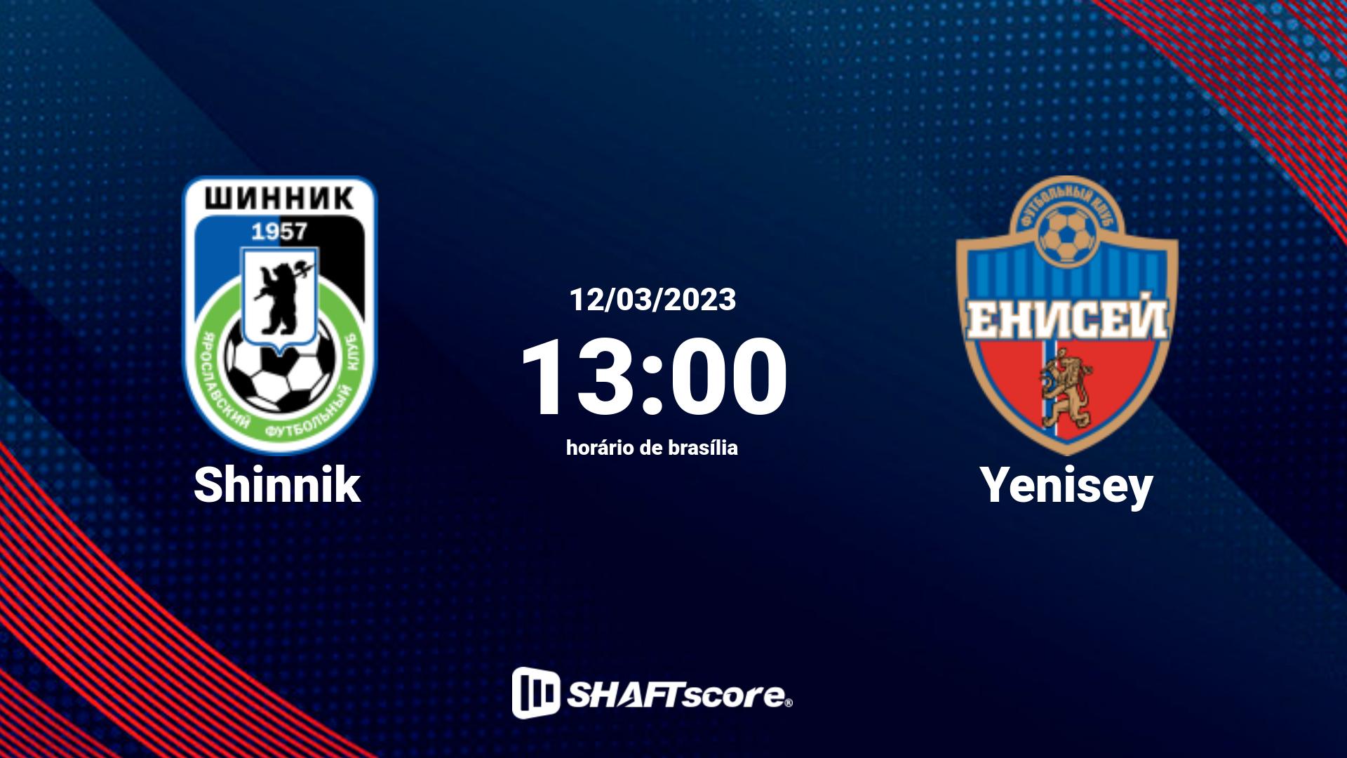 Estatísticas do jogo Shinnik vs Yenisey 12.03 13:00