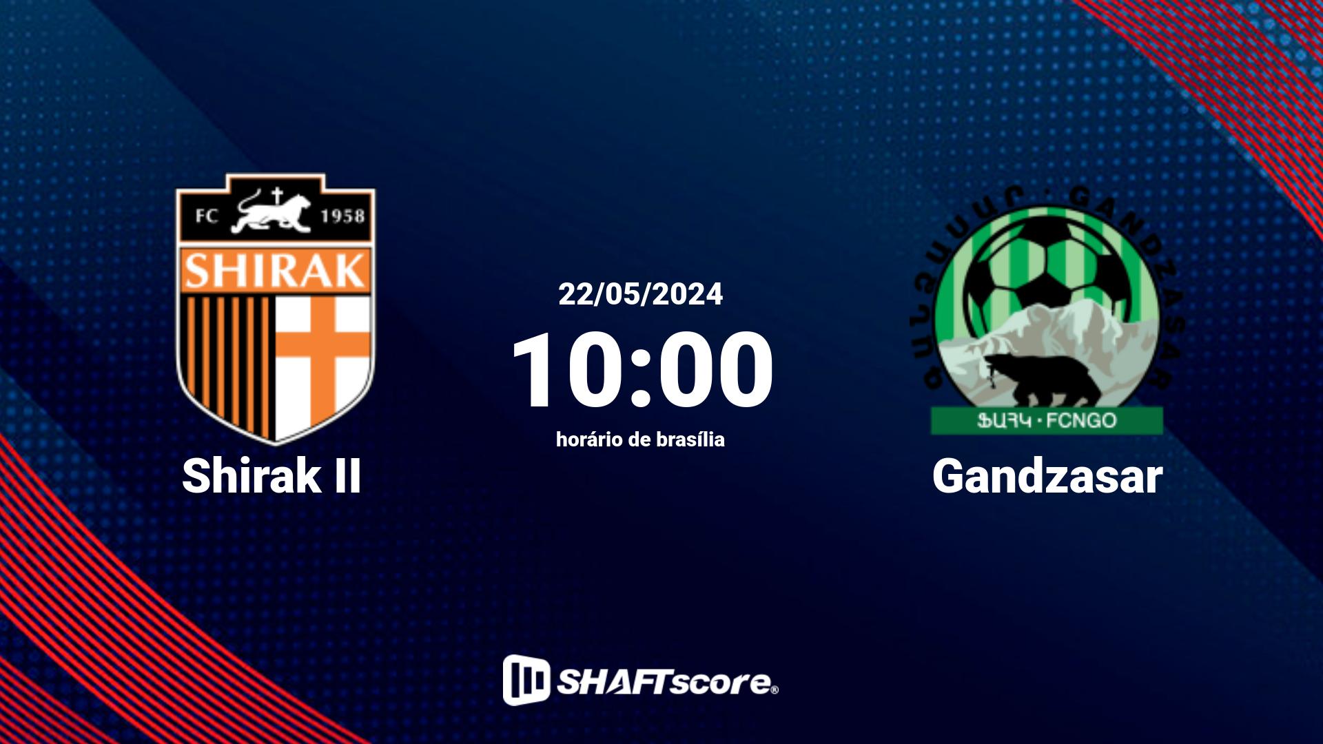 Estatísticas do jogo Shirak II vs Gandzasar 22.05 10:00