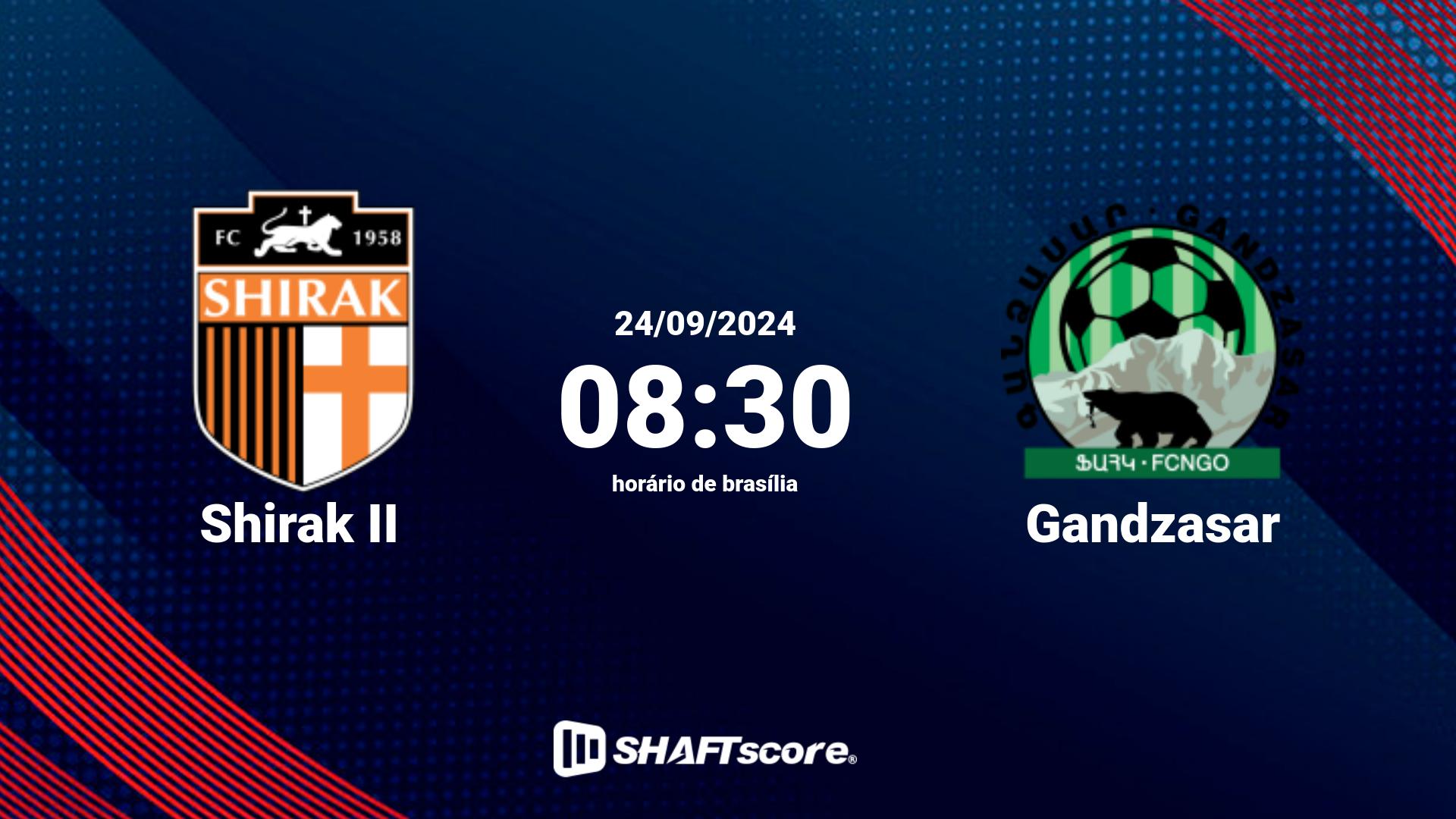 Estatísticas do jogo Shirak II vs Gandzasar 24.09 08:30