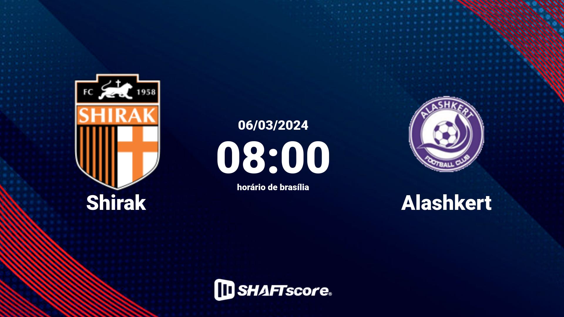 Estatísticas do jogo Shirak vs Alashkert 06.03 08:00