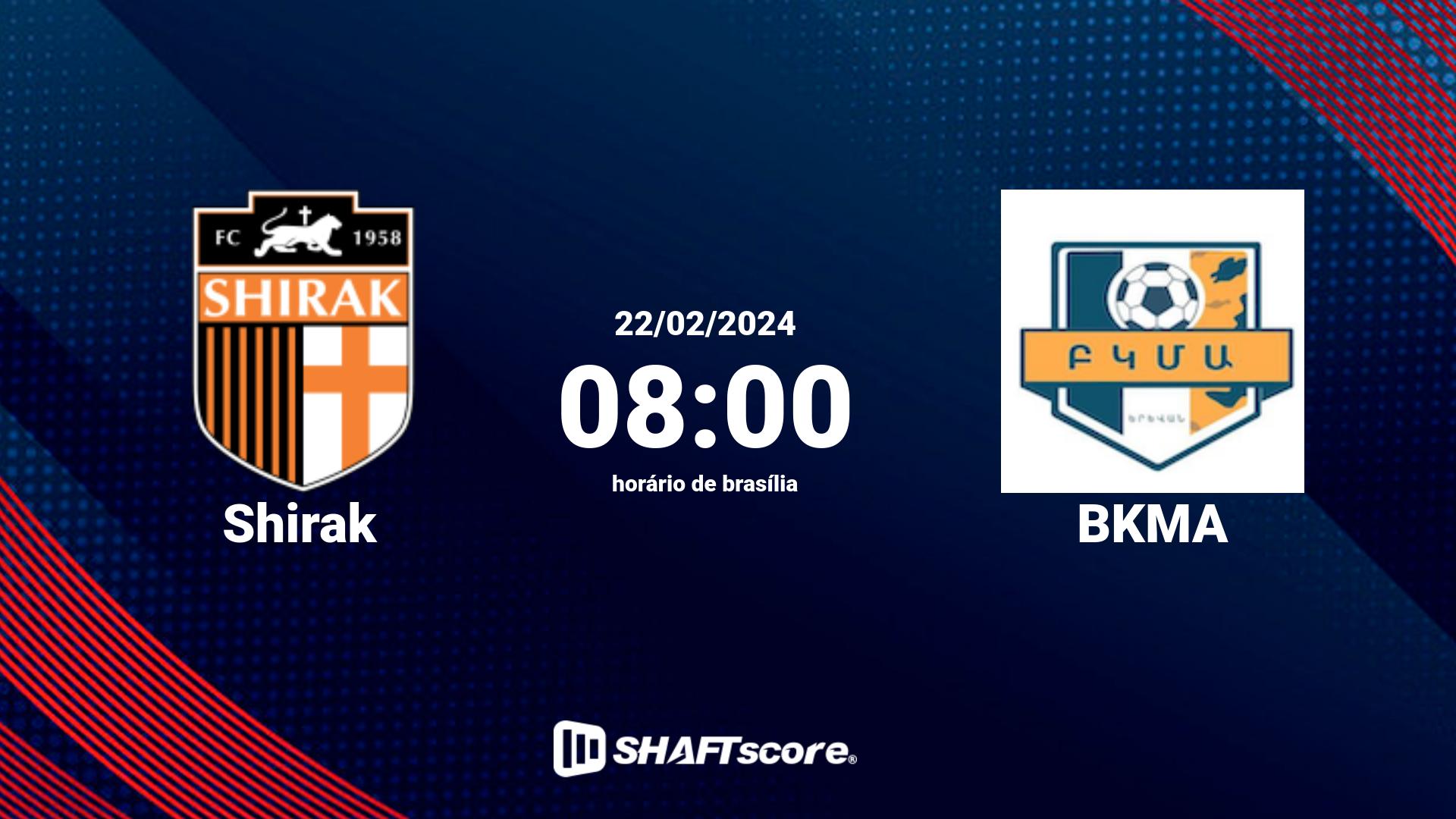 Estatísticas do jogo Shirak vs BKMA 22.02 08:00