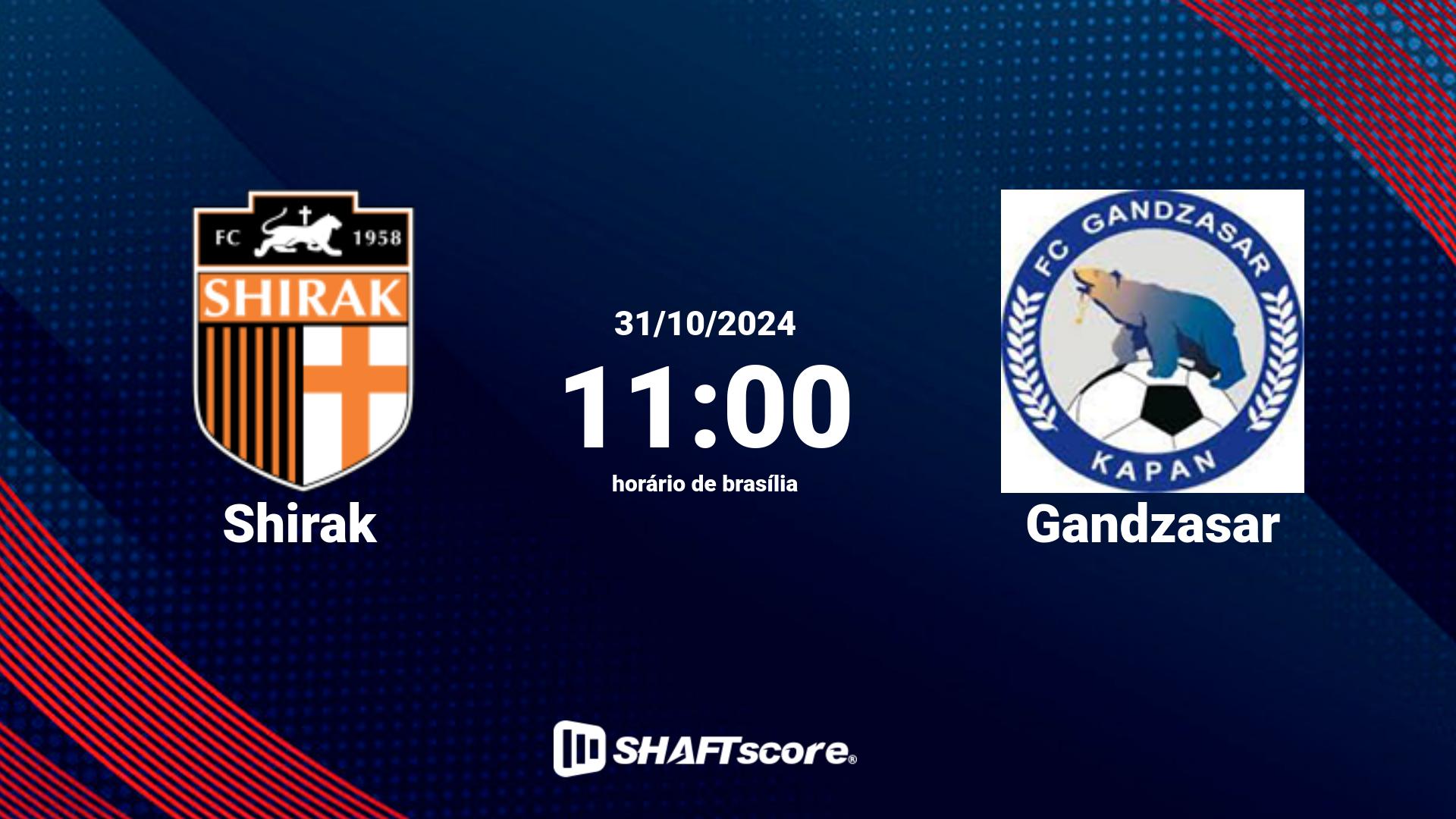 Estatísticas do jogo Shirak vs Gandzasar 31.10 11:00