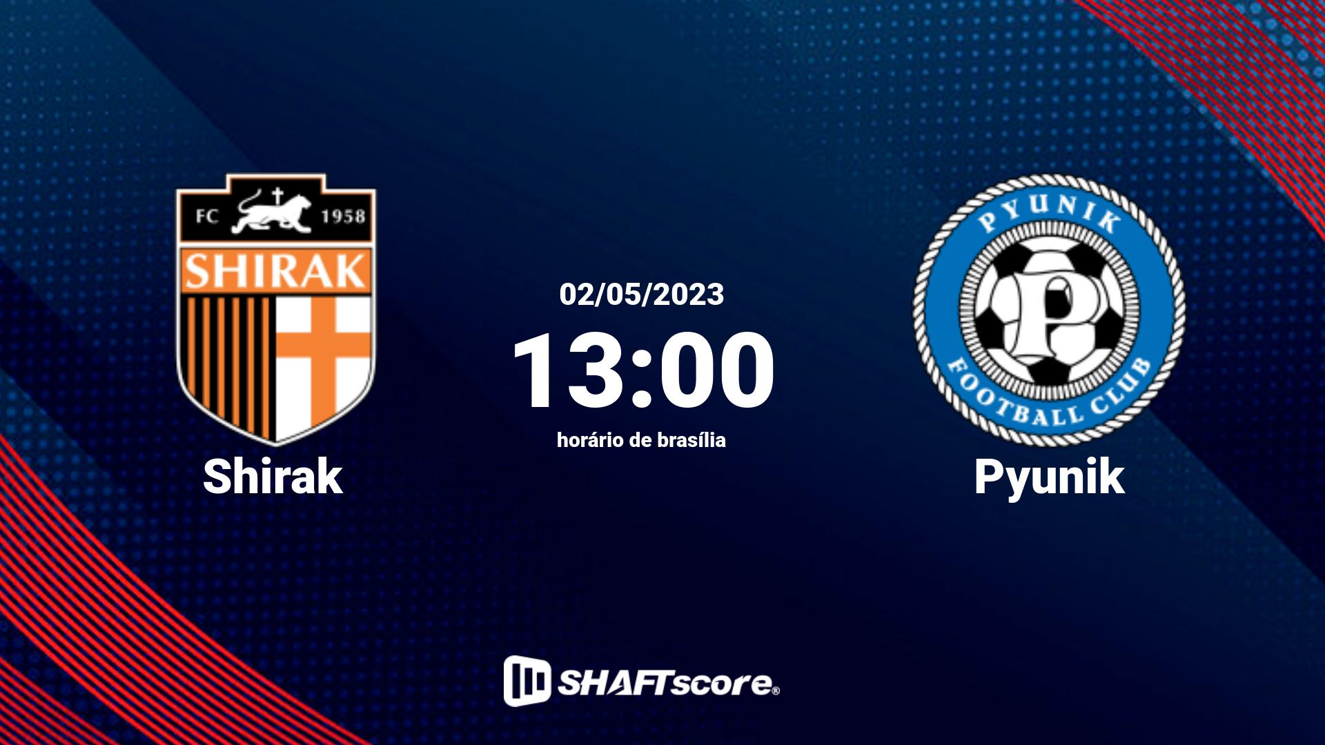 Estatísticas do jogo Shirak vs Pyunik 02.05 13:00