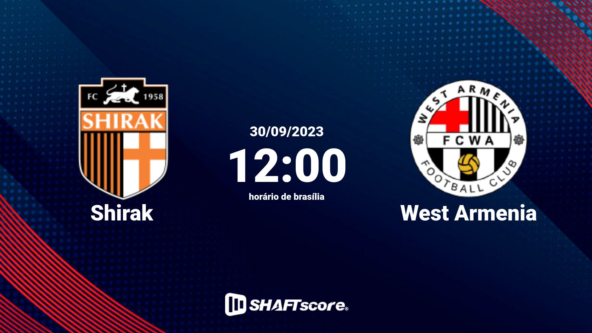 Estatísticas do jogo Shirak vs West Armenia 30.09 12:00