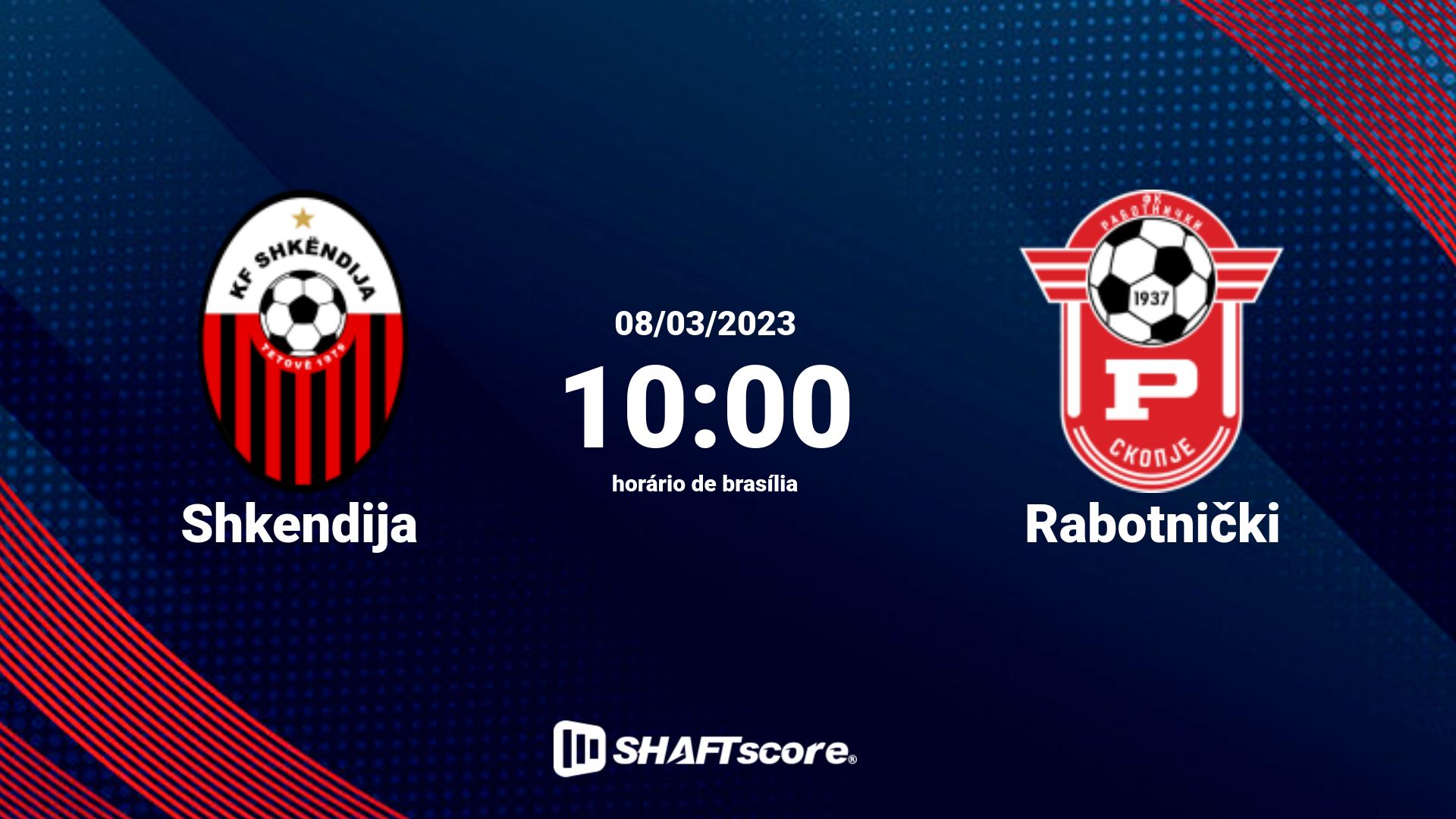 Estatísticas do jogo Shkendija vs Rabotnički 08.03 10:00