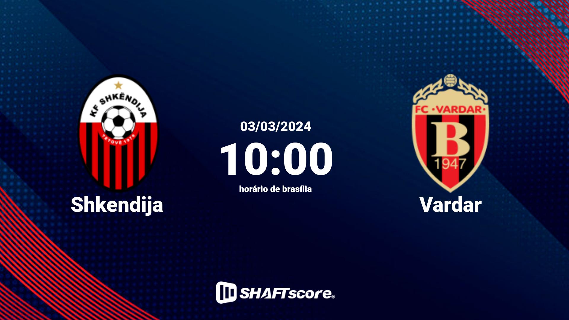 Estatísticas do jogo Shkendija vs Vardar 03.03 10:00