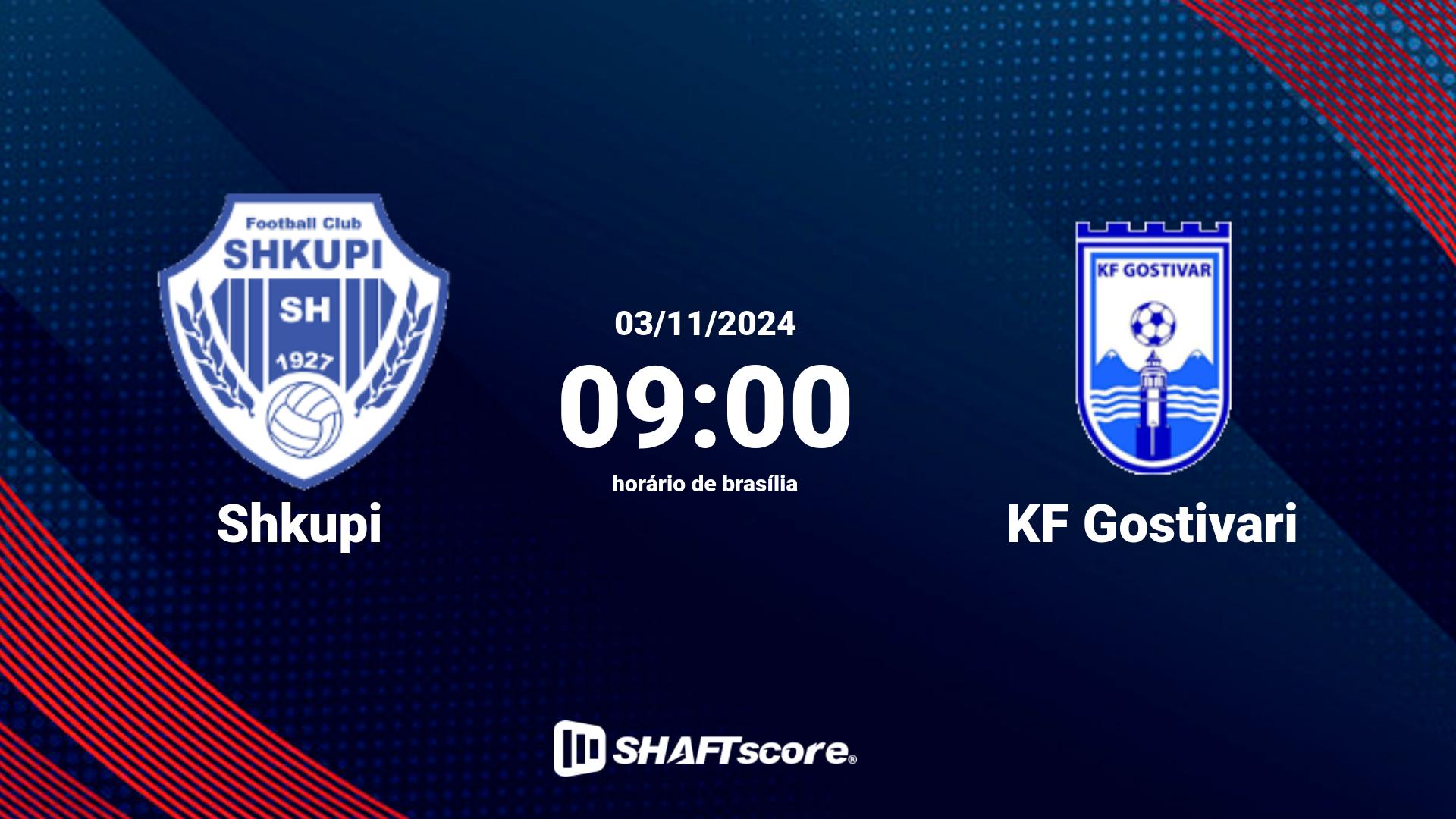 Estatísticas do jogo Shkupi vs KF Gostivari 03.11 09:00