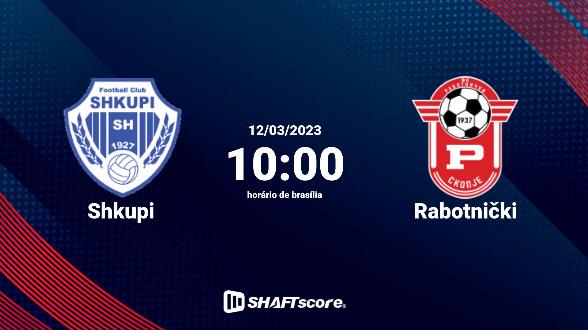 Estatísticas do jogo Shkupi vs Rabotnički 12.03 10:00