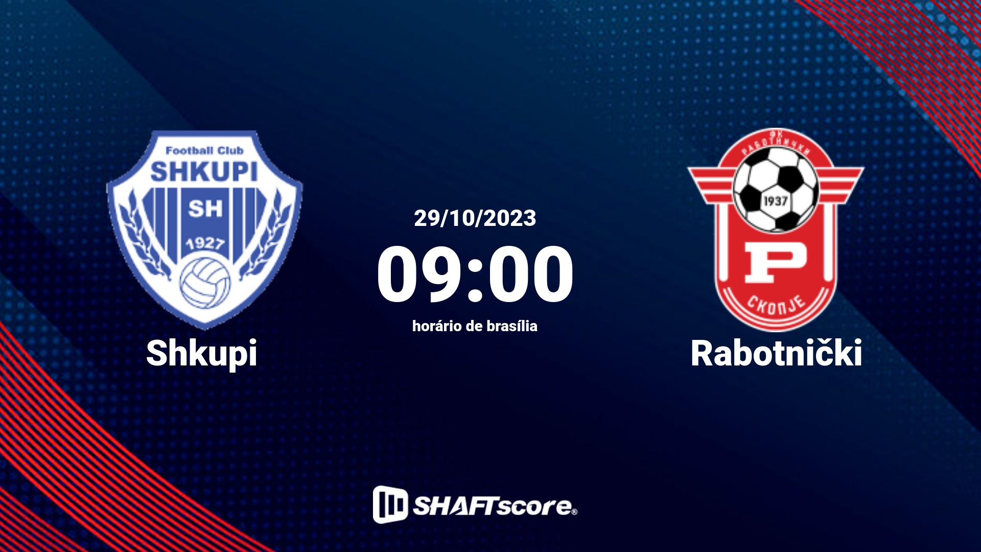 Estatísticas do jogo Shkupi vs Rabotnički 29.10 09:00