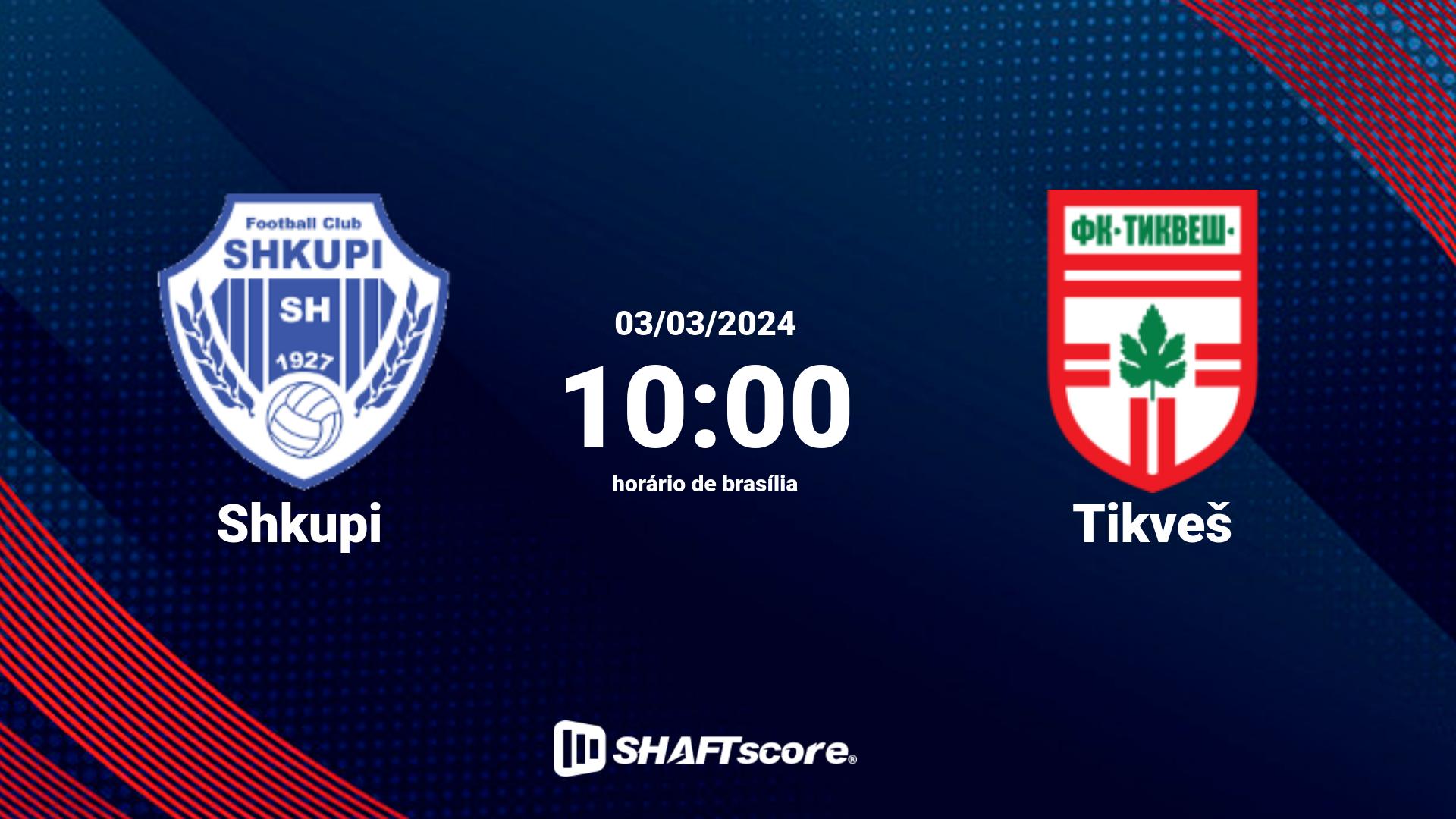 Estatísticas do jogo Shkupi vs Tikveš 03.03 10:00