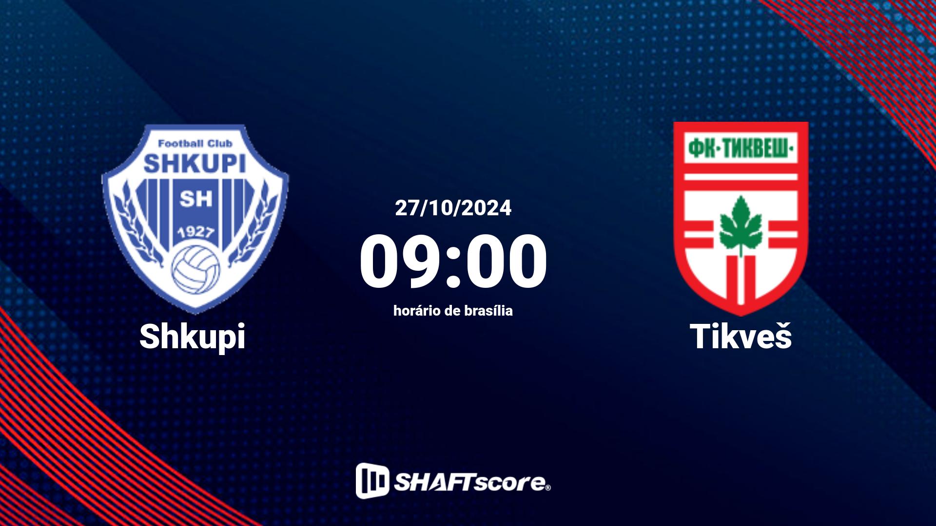 Estatísticas do jogo Shkupi vs Tikveš 27.10 09:00