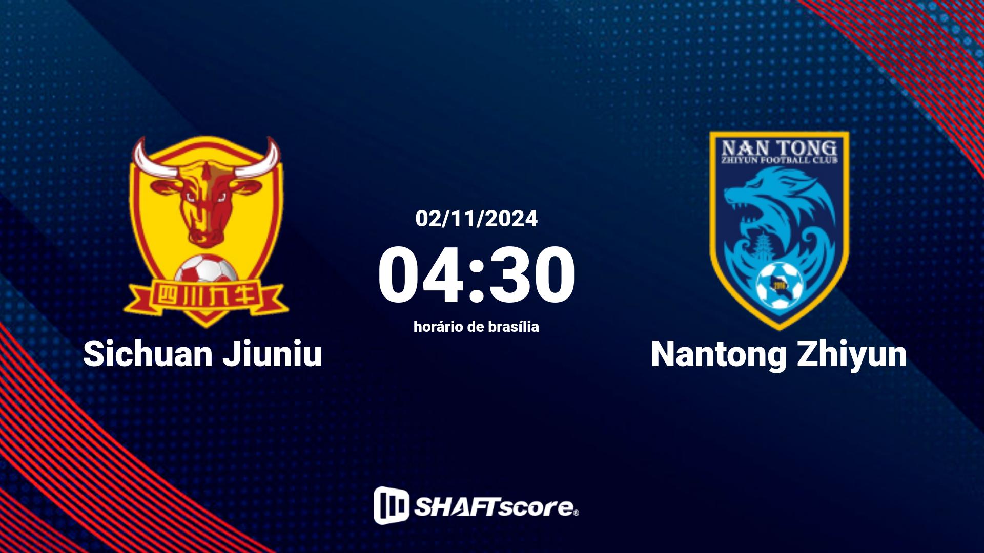 Estatísticas do jogo Sichuan Jiuniu vs Nantong Zhiyun 02.11 04:30