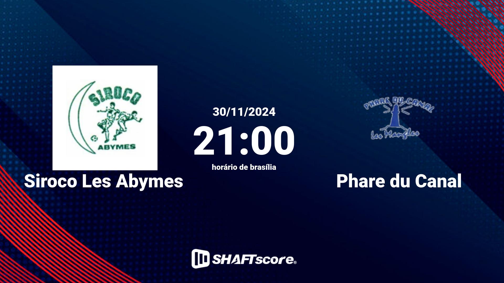 Estatísticas do jogo Siroco Les Abymes vs Phare du Canal 30.11 21:00