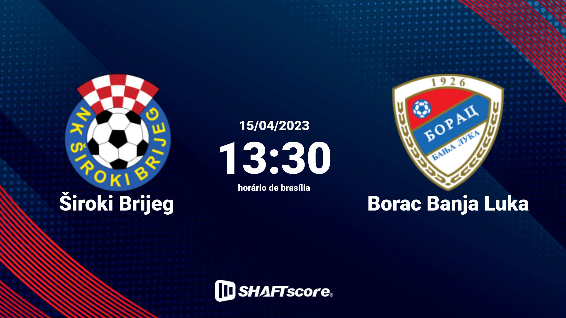 Estatísticas do jogo Široki Brijeg vs Borac Banja Luka 15.04 13:30