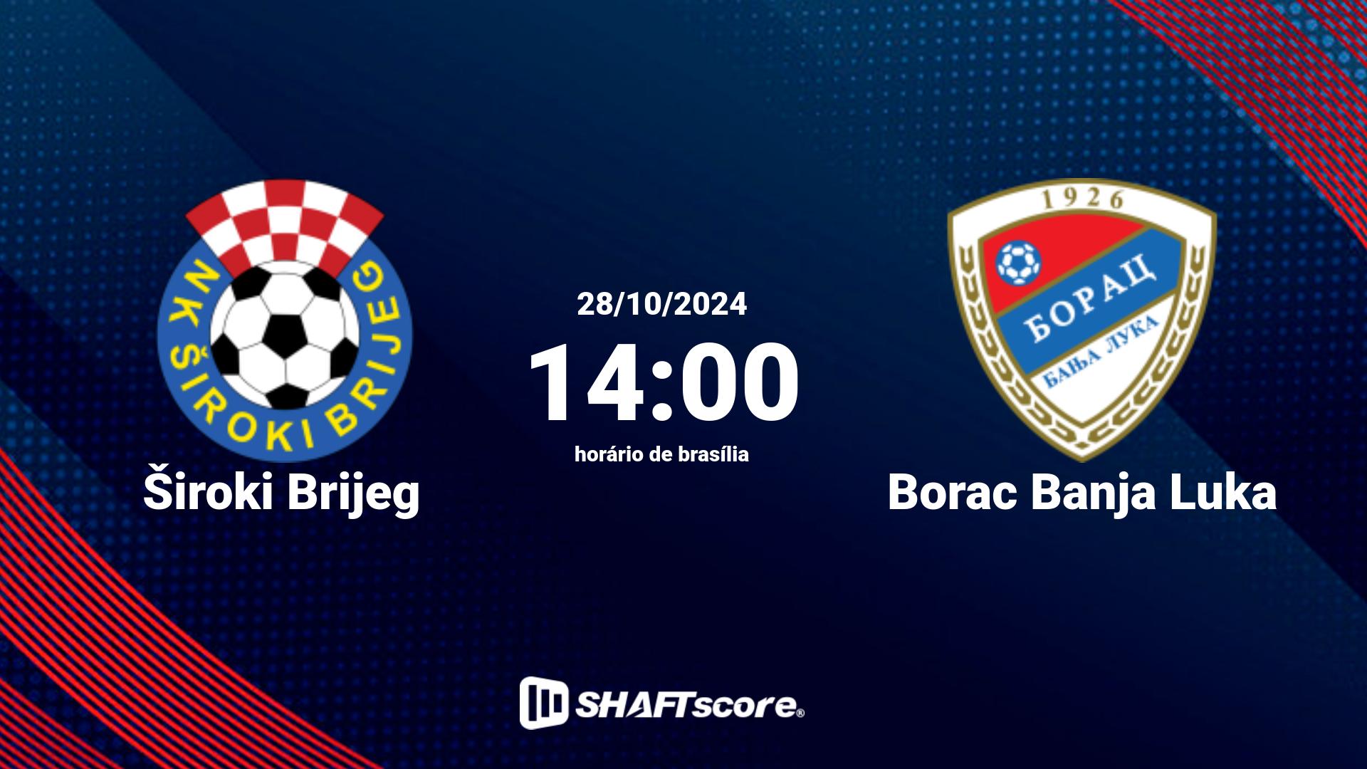 Estatísticas do jogo Široki Brijeg vs Borac Banja Luka 28.10 14:00