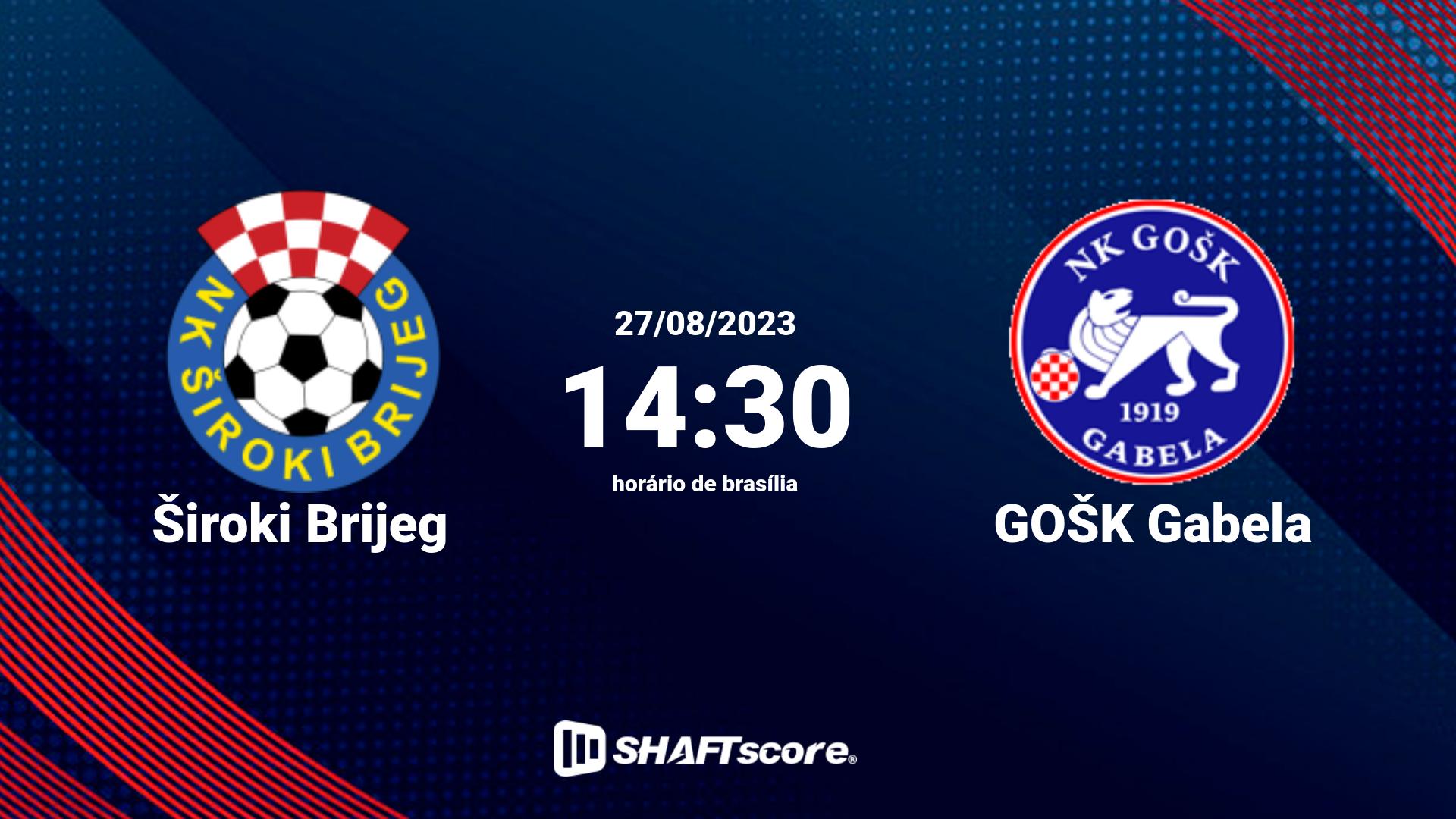 Estatísticas do jogo Široki Brijeg vs GOŠK Gabela 27.08 14:30