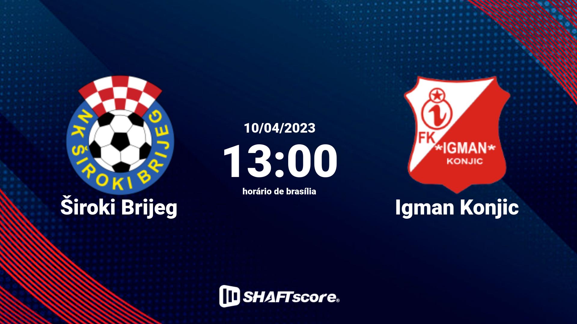 Estatísticas do jogo Široki Brijeg vs Igman Konjic 10.04 13:00