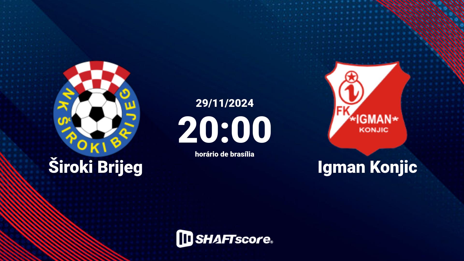 Estatísticas do jogo Široki Brijeg vs Igman Konjic 29.11 20:00