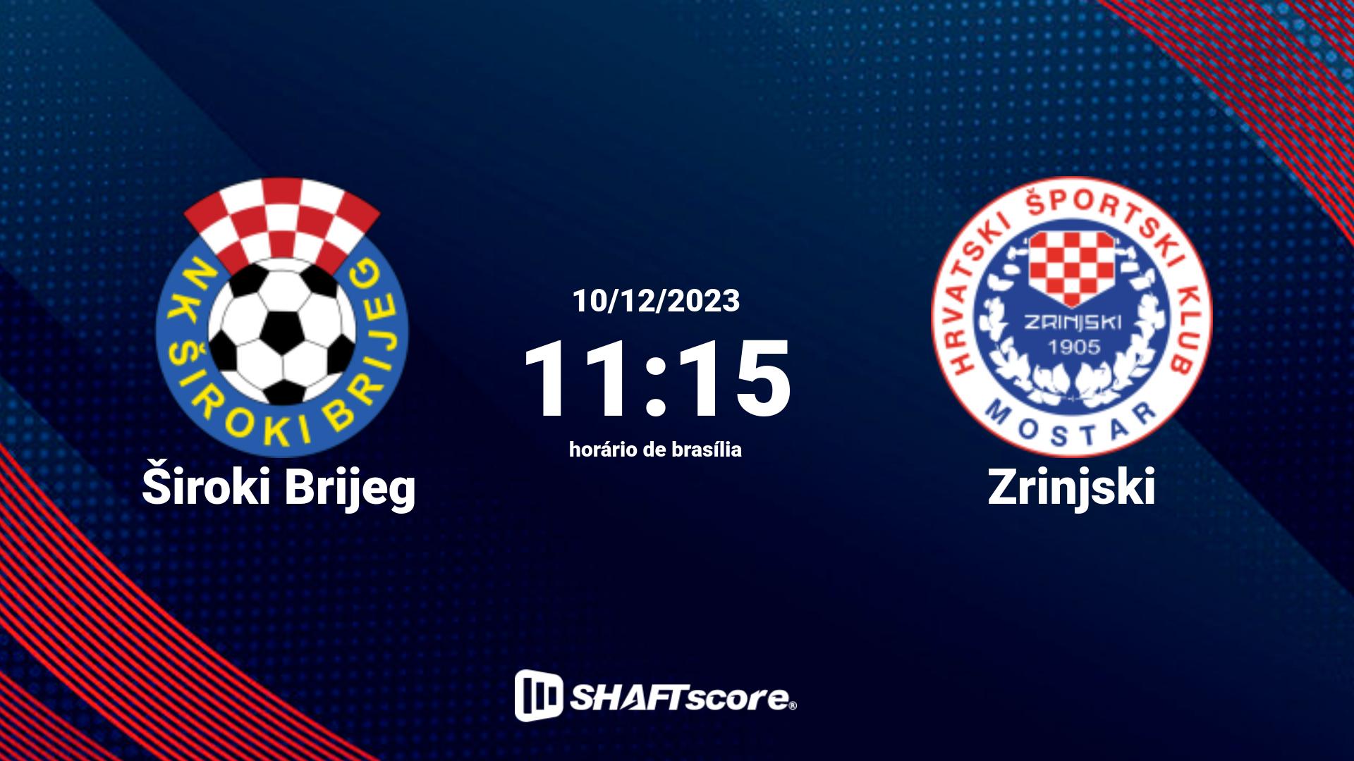 Estatísticas do jogo Široki Brijeg vs Zrinjski 10.12 11:15