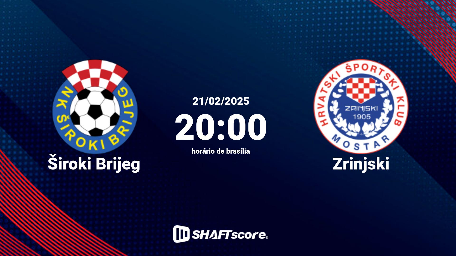 Estatísticas do jogo Široki Brijeg vs Zrinjski 21.02 20:00