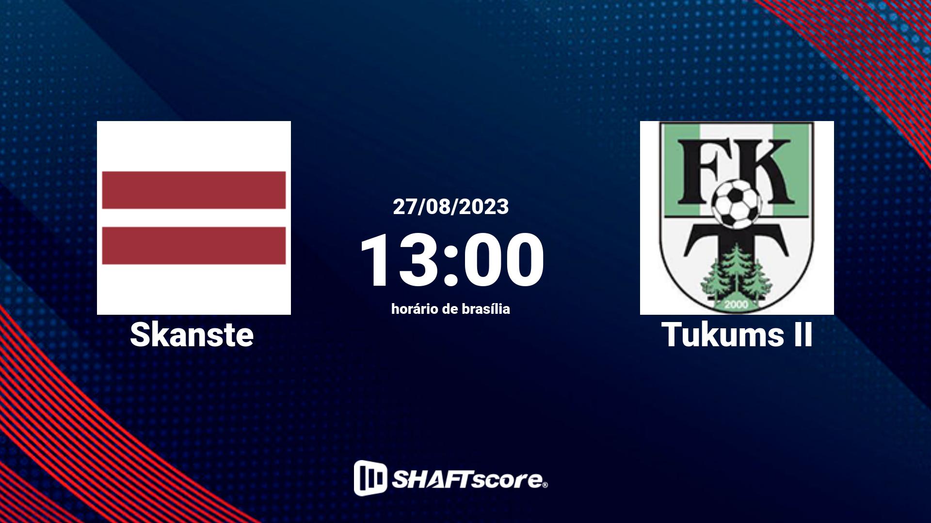 Estatísticas do jogo Skanste vs Tukums II 27.08 13:00