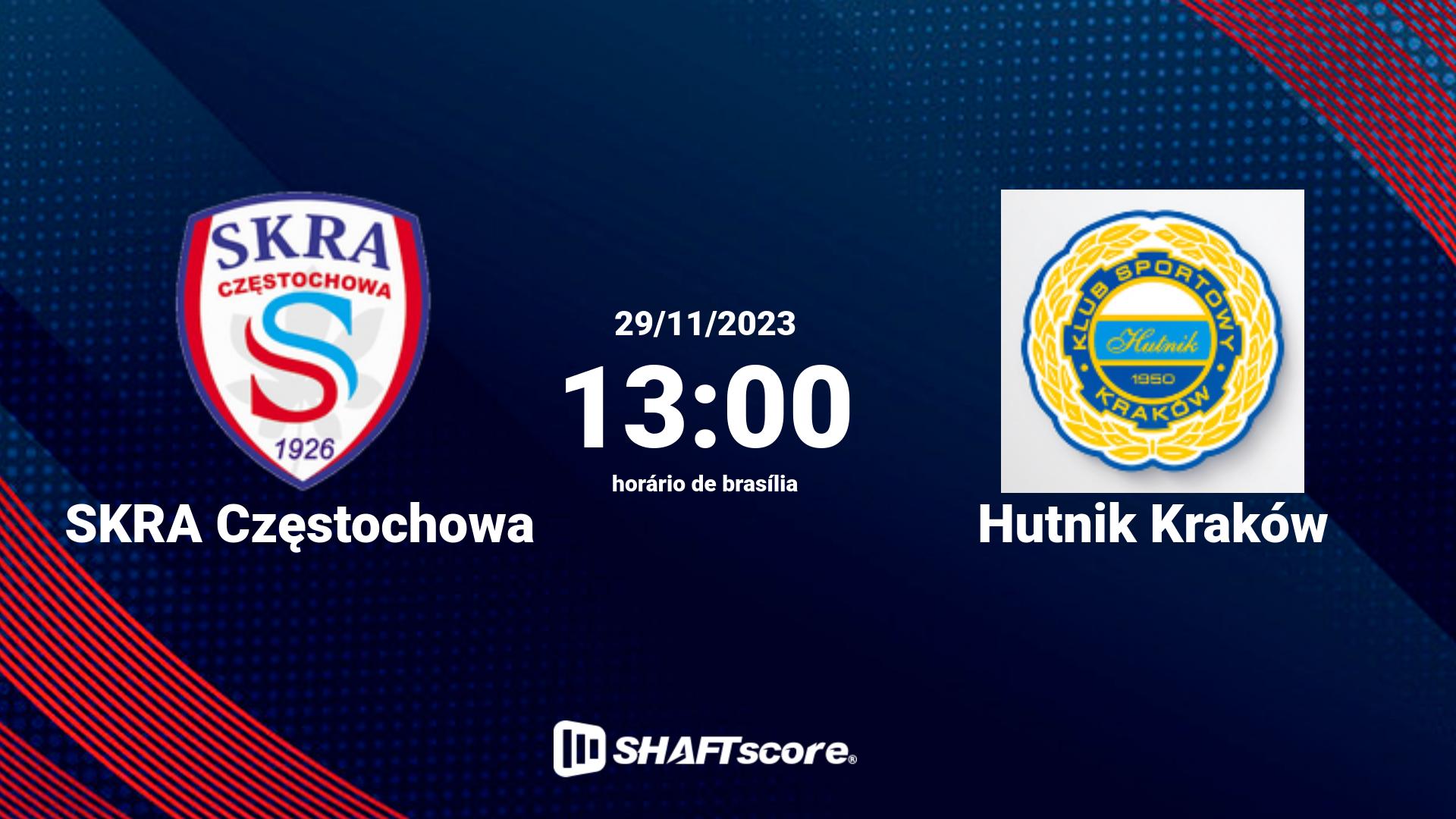 Estatísticas do jogo SKRA Częstochowa vs Hutnik Kraków 29.11 13:00