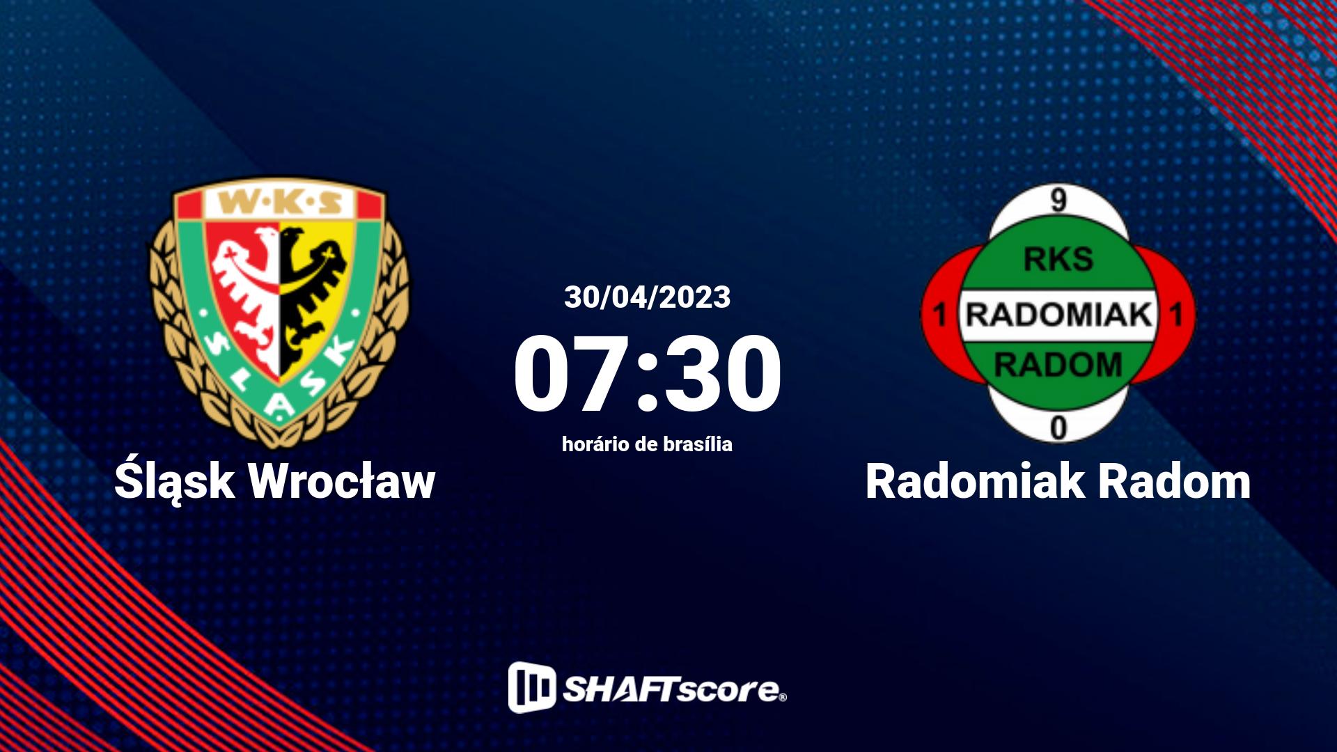 Estatísticas do jogo Śląsk Wrocław vs Radomiak Radom 30.04 07:30