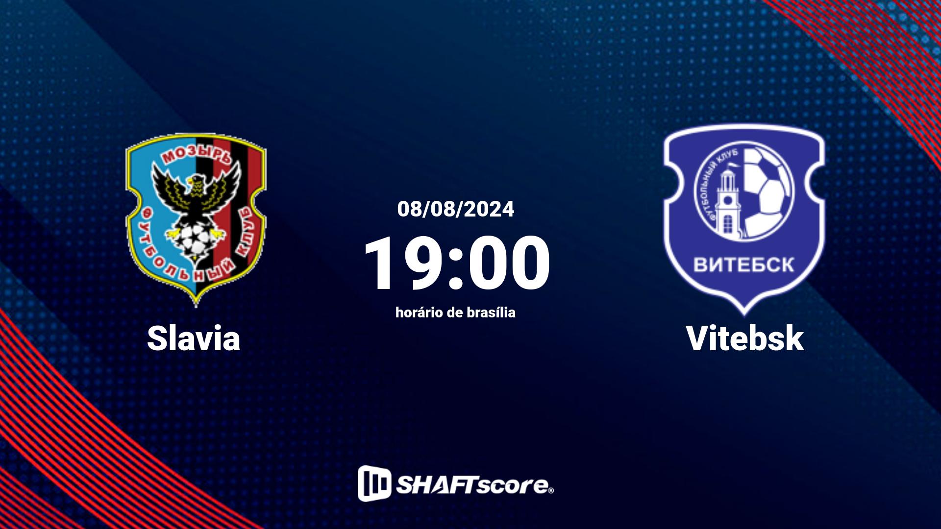 Estatísticas do jogo Slavia vs Vitebsk 08.08 19:00