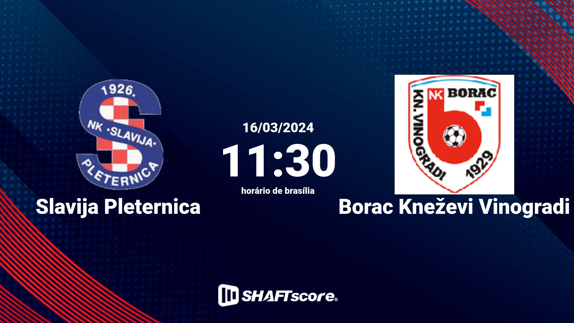 Estatísticas do jogo Slavija Pleternica vs Borac Kneževi Vinogradi 16.03 11:30