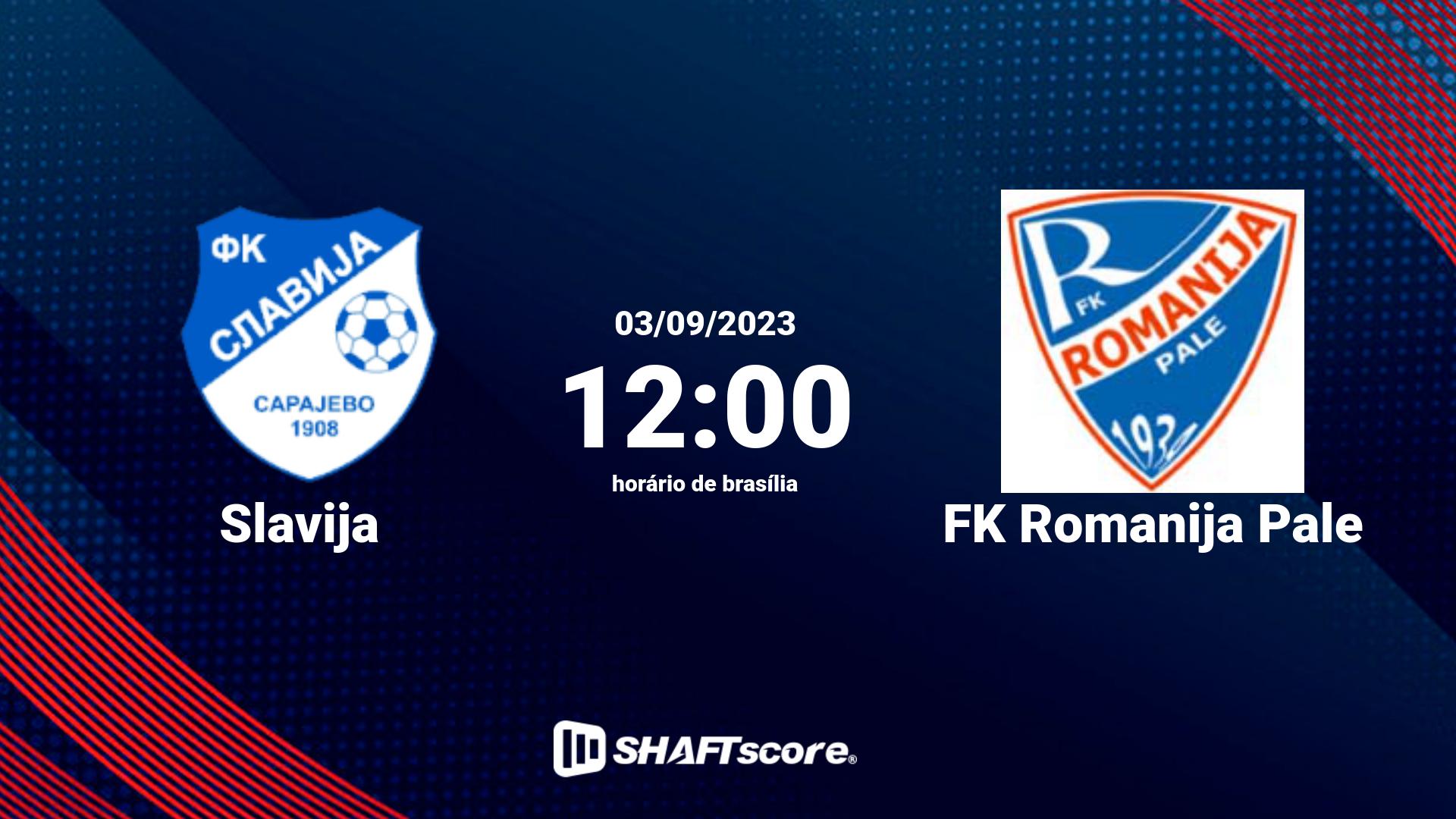 Estatísticas do jogo Slavija vs FK Romanija Pale 03.09 12:00