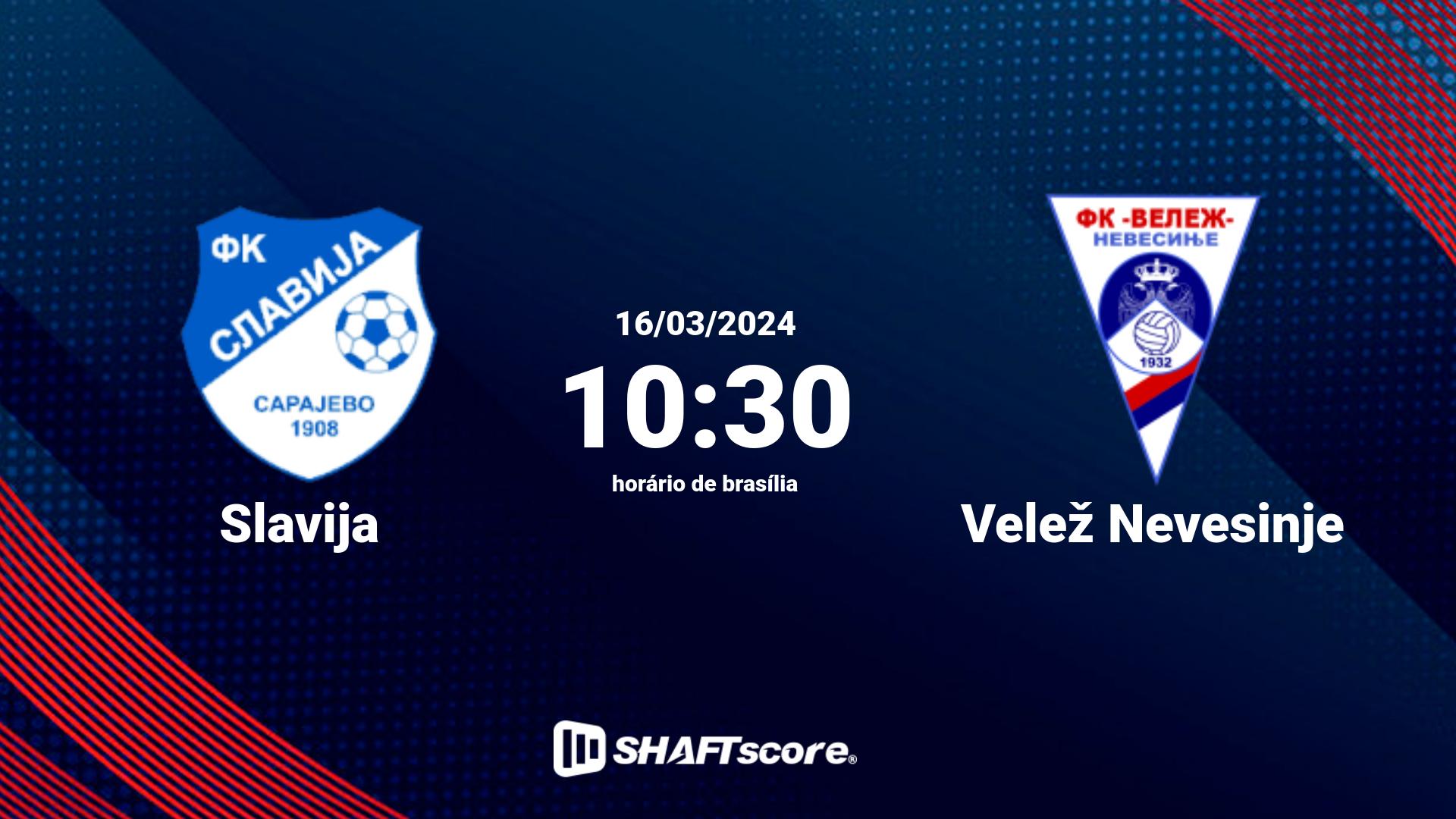 Estatísticas do jogo Slavija vs Velež Nevesinje 16.03 10:30