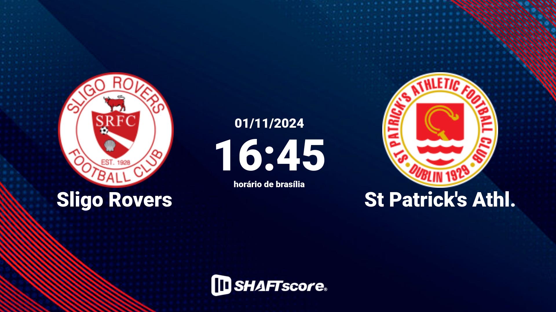 Estatísticas do jogo Sligo Rovers vs St Patrick's Athl. 01.11 16:45