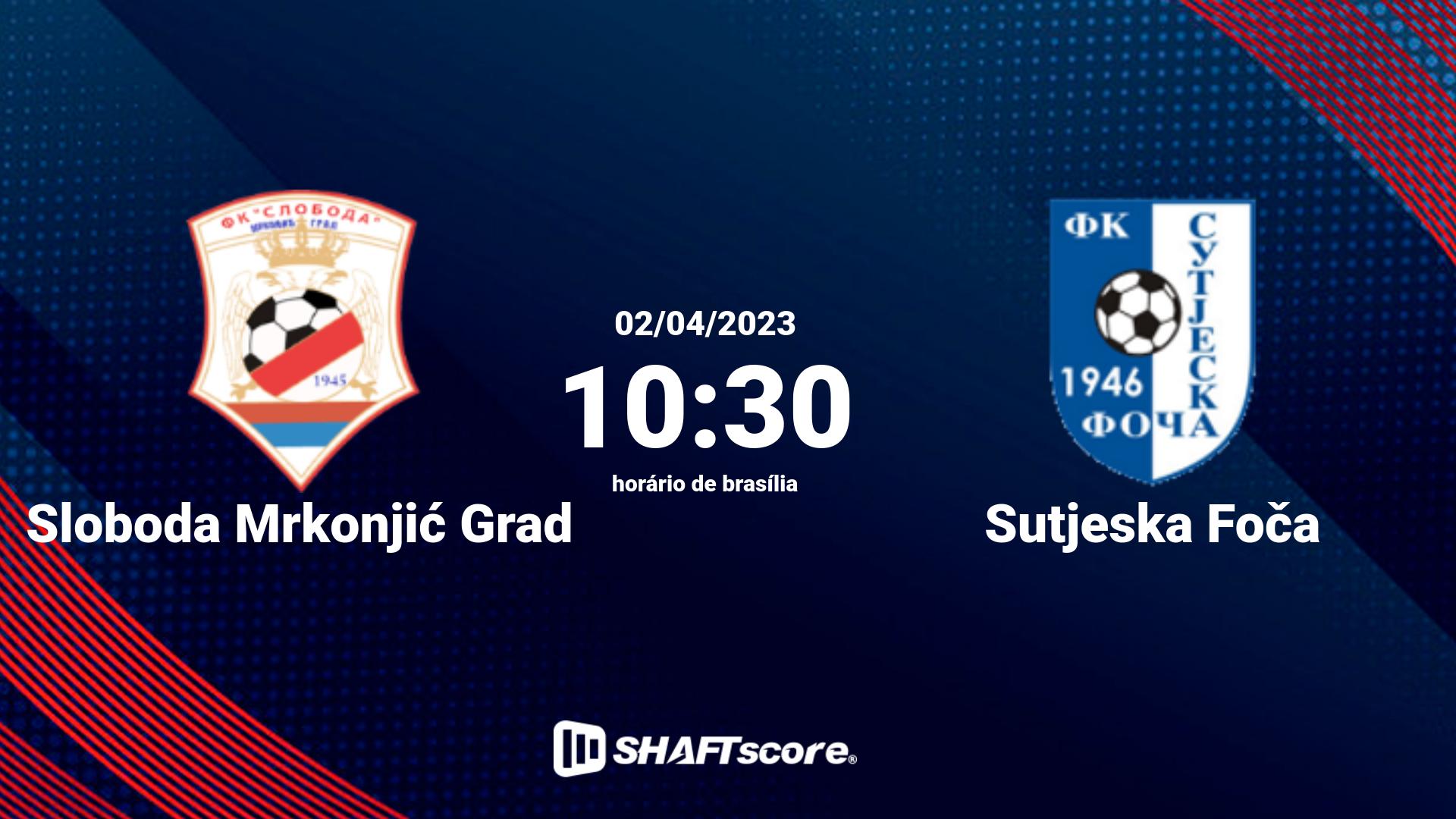 Estatísticas do jogo Sloboda Mrkonjić Grad vs Sutjeska Foča 02.04 10:30