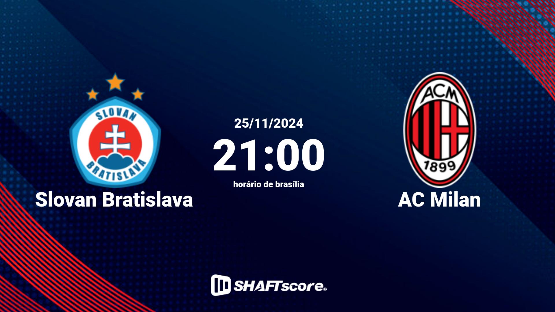 Estatísticas do jogo Slovan Bratislava vs AC Milan 26.11 14:45