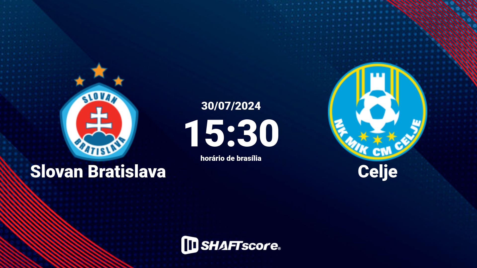 Estatísticas do jogo Slovan Bratislava vs Celje 30.07 15:30