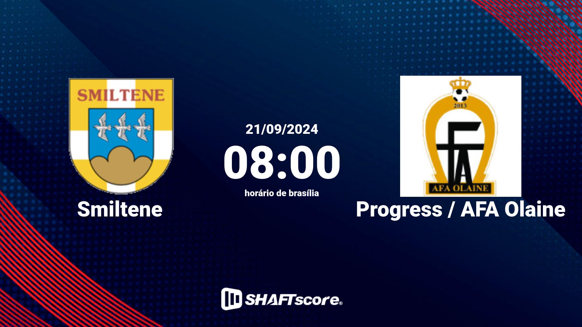 Estatísticas do jogo Smiltene vs Progress / AFA Olaine 21.09 08:00