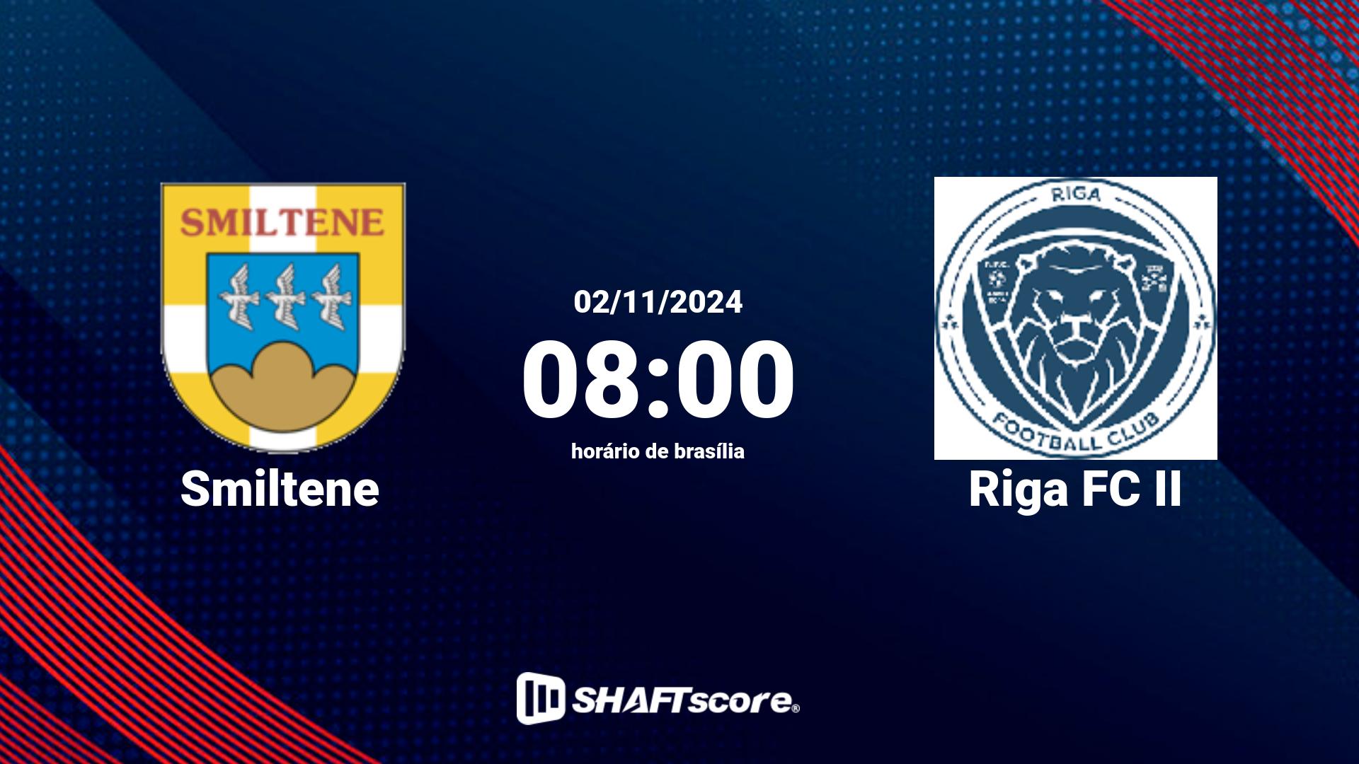 Estatísticas do jogo Smiltene vs Riga FC II 02.11 08:00