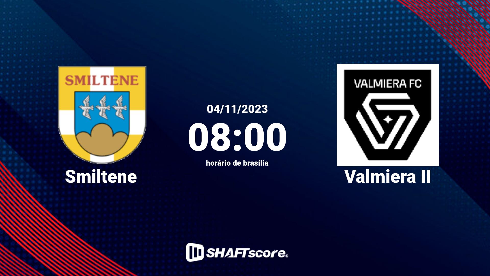 Estatísticas do jogo Smiltene vs Valmiera II 04.11 08:00