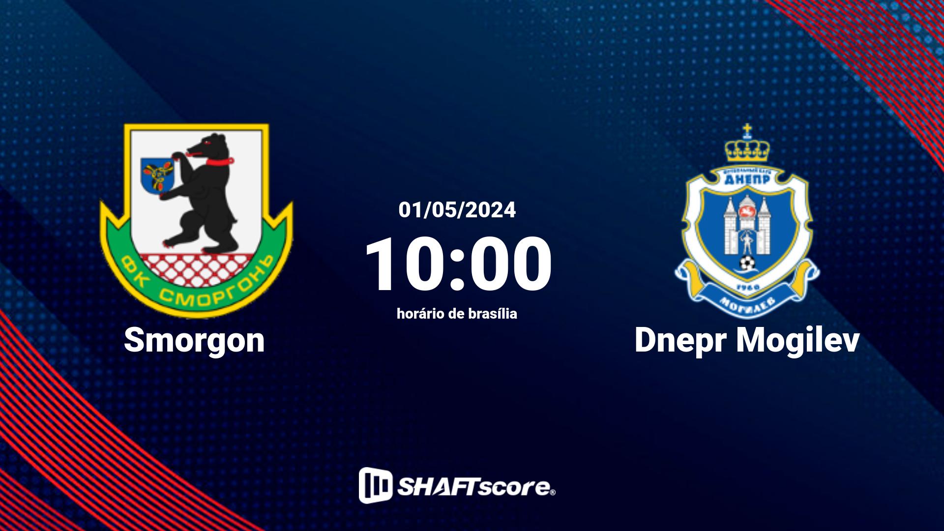 Estatísticas do jogo Smorgon vs Dnepr Mogilev 01.05 10:00