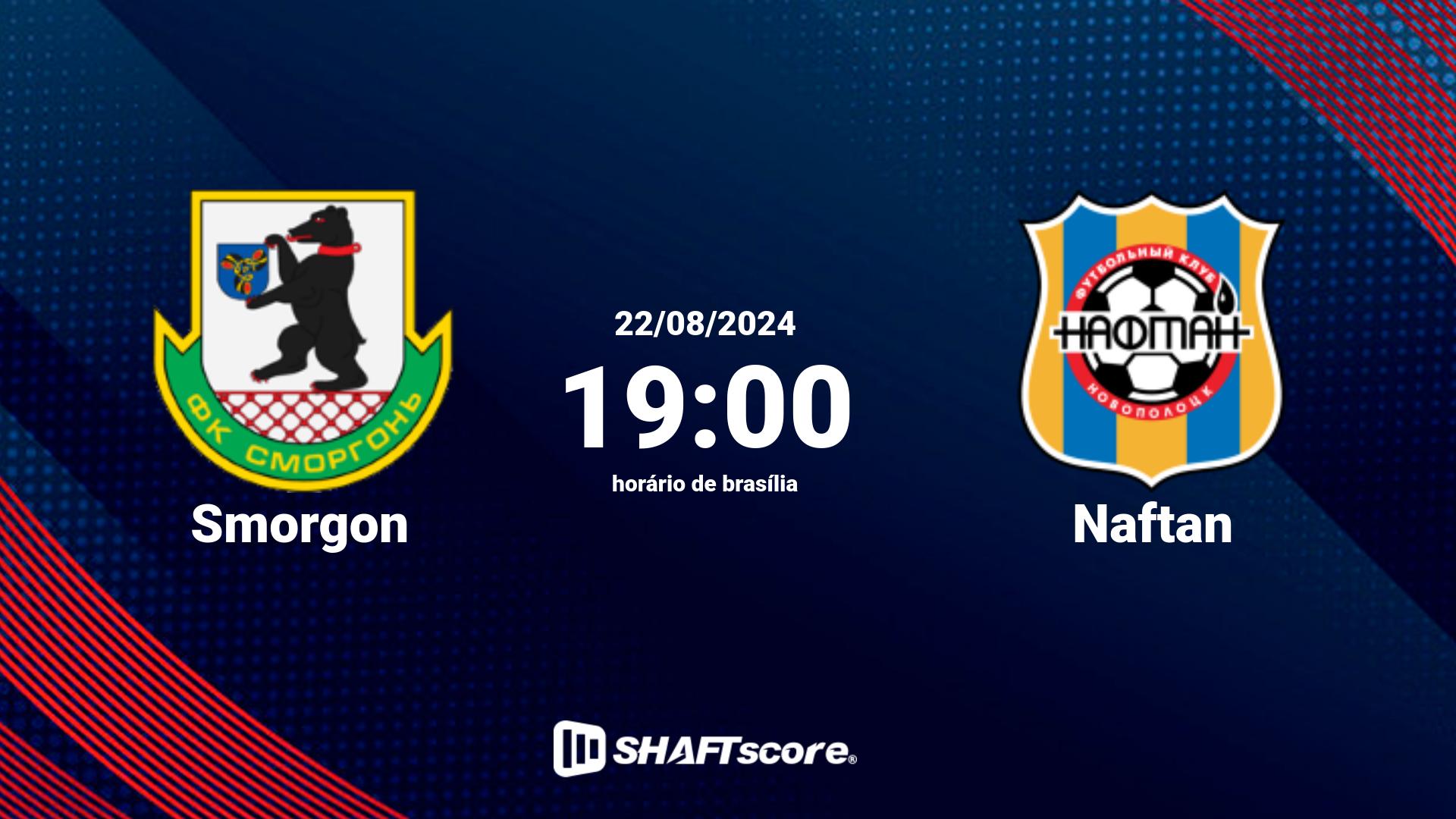 Estatísticas do jogo Smorgon vs Naftan 22.08 19:00