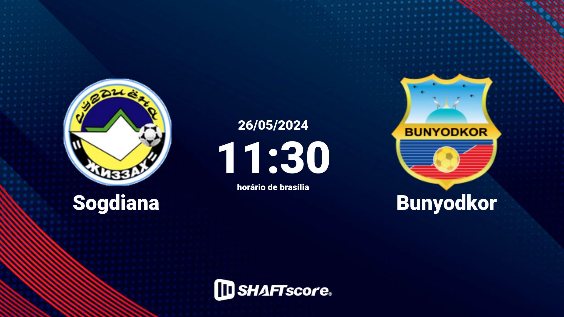 Estatísticas do jogo Sogdiana vs Bunyodkor 26.05 11:30