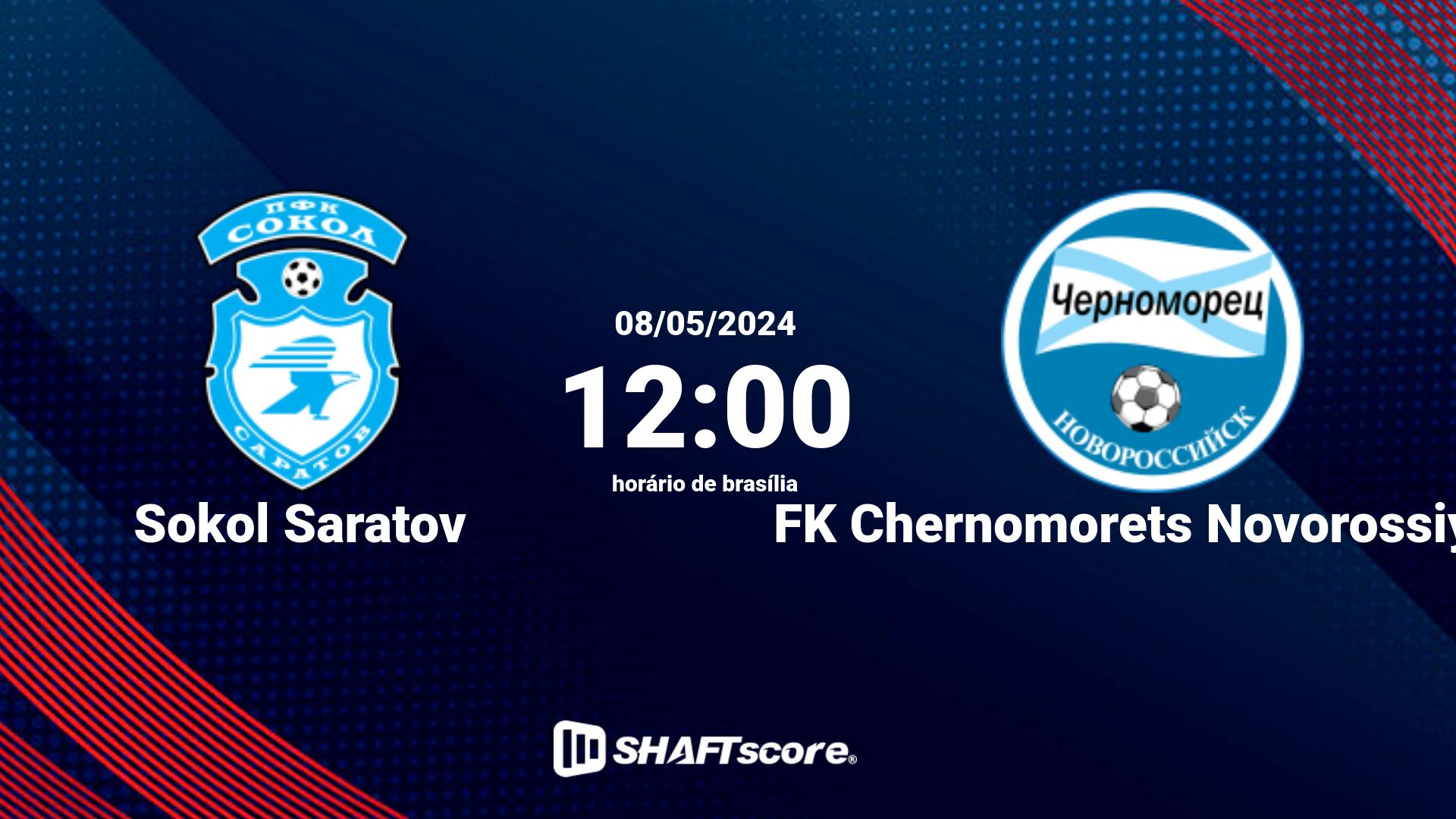 Estatísticas do jogo Sokol Saratov vs FK Chernomorets Novorossiysk 08.05 12:00