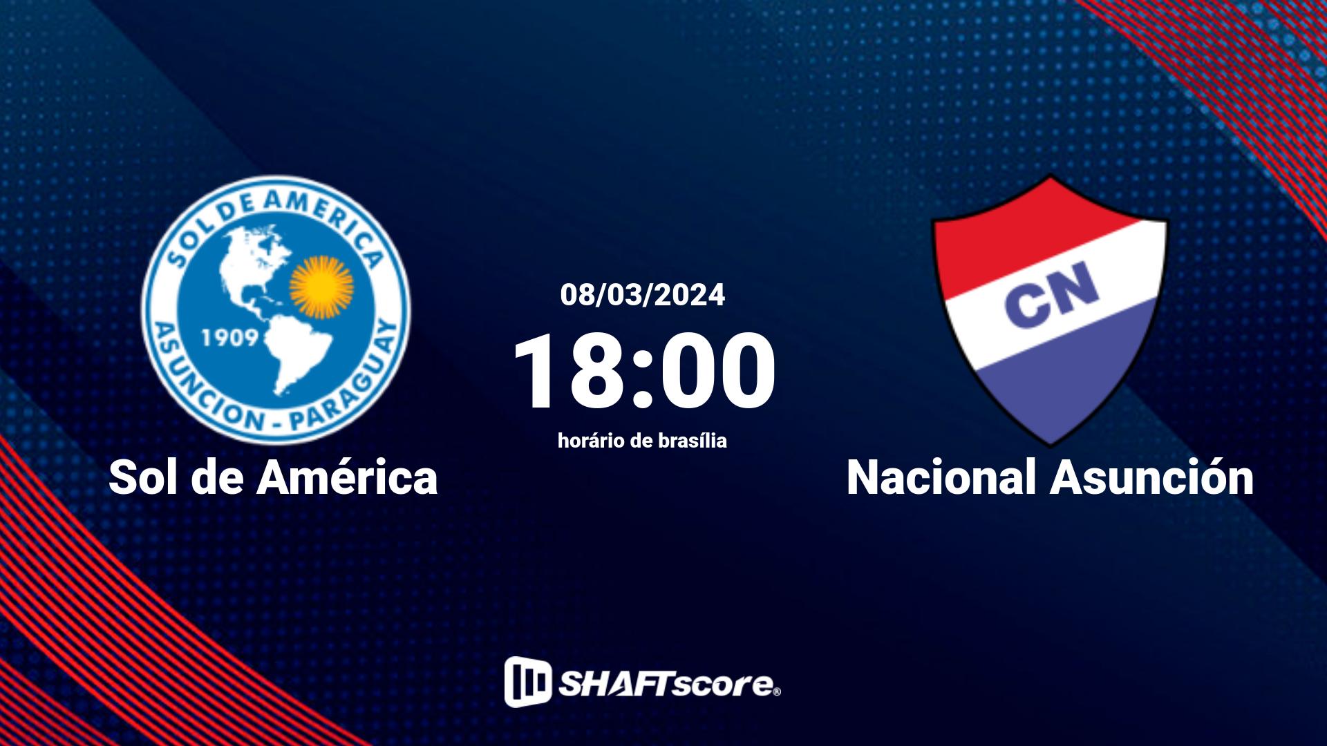 Estatísticas do jogo Sol de América vs Nacional Asunción 08.03 18:00